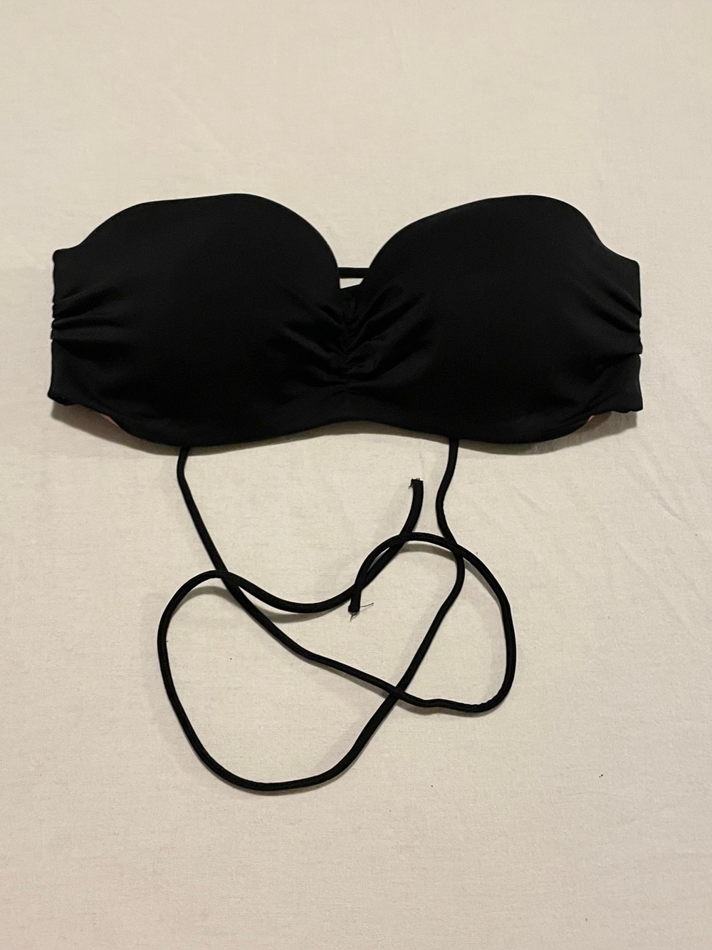 Victoria's Secret PINK Black Ruched Strapless Bikini Top Size Large